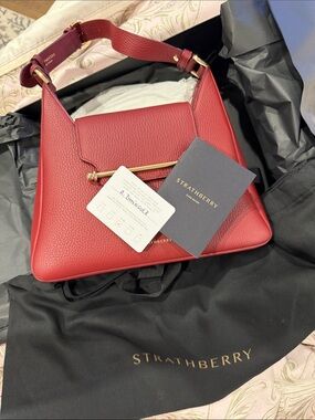 Strathberry Luxurious Burgundy Shoulder Bag with Gold Detail